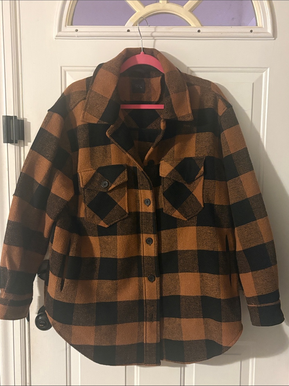 Women’s RDI Buffalo Plaid Button-Up Shacket- Black & Brown EUC XL